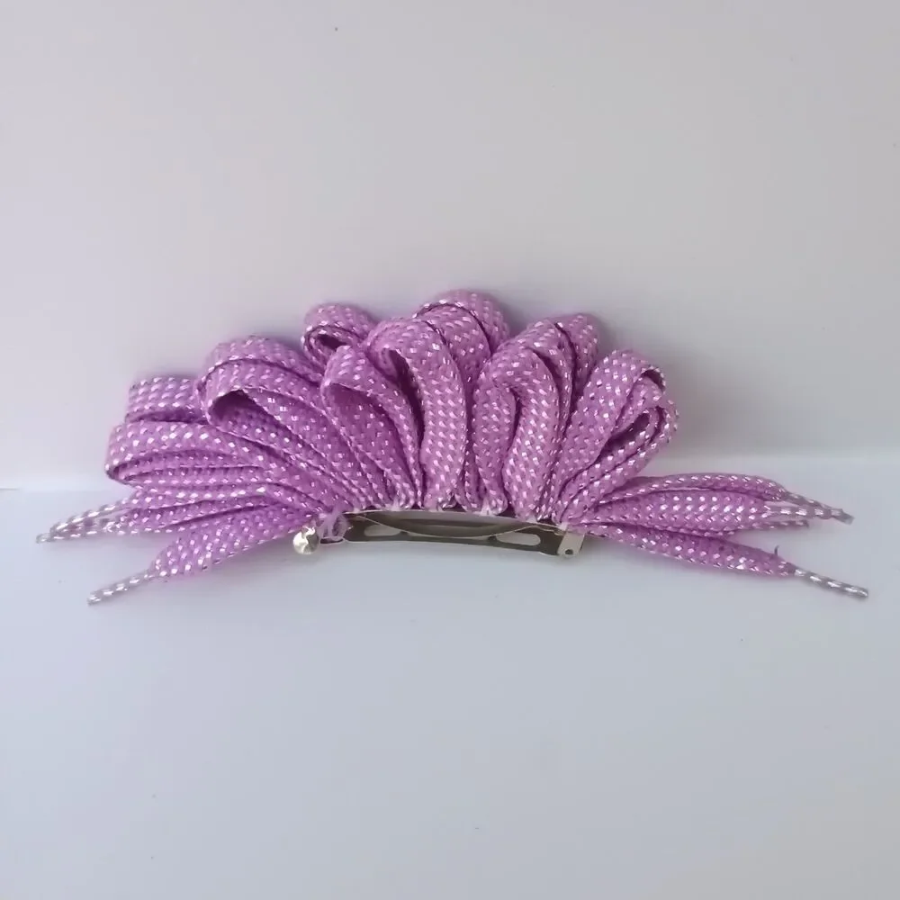 Vintage Shoelace French Hair Barrette-Lot Of 2-Metallic Thread-Purple-Pastel-80s